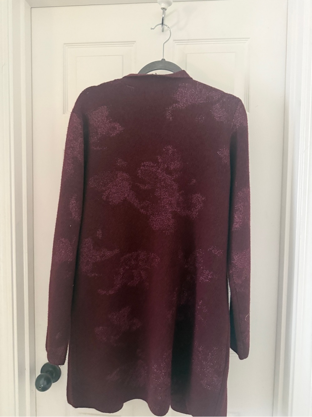 Nine West Wine Floral-Textured Long Cardigan
